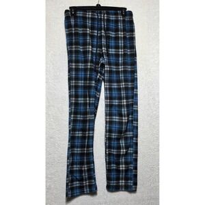 Cuddl Duds Mens Small Blue Black Plaid Fleece Pajama Pants Drawstring Loungewear